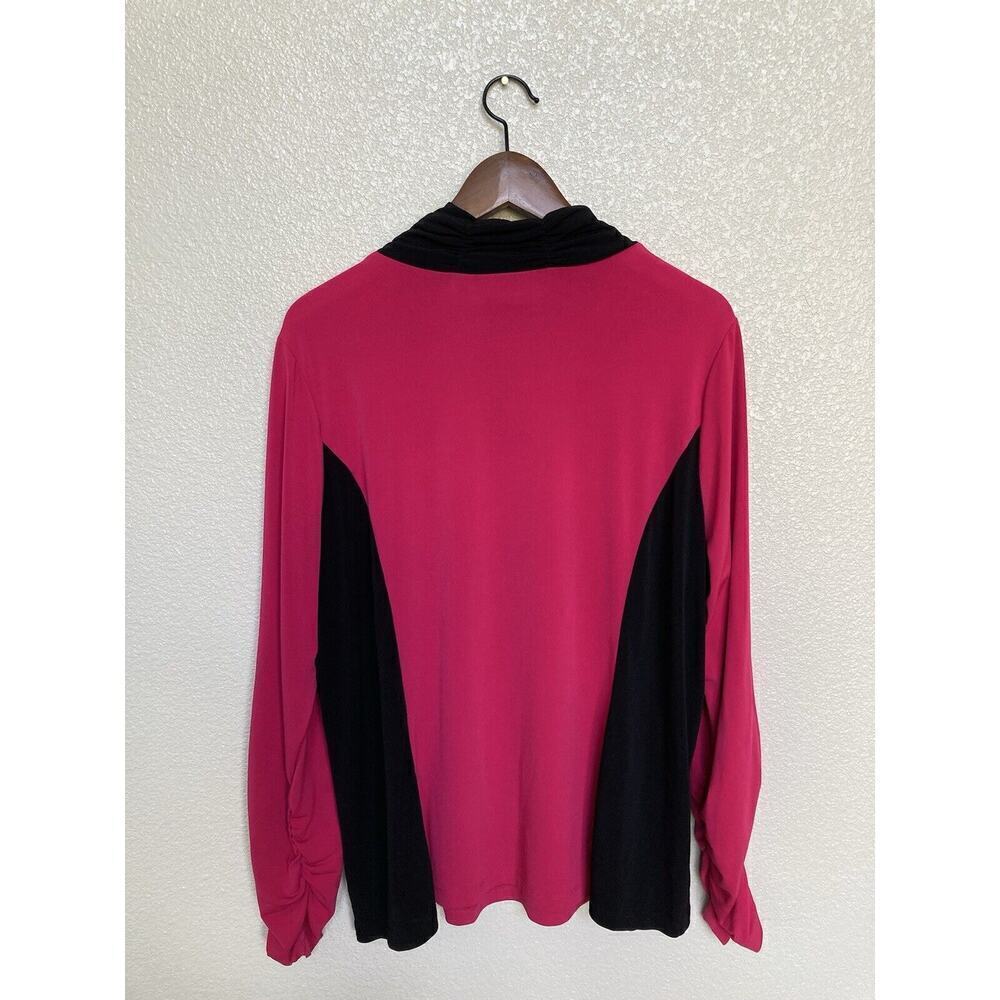 Susan Graver Color block pink black long sleeve XL stretch mock neck blouse - Picture 5 of 6